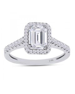 14K WG 1.35 TCW/43 CVD EMERALDHALO ENGAGEMENT RING