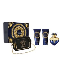 VERSACE DYLAN BLUE POUR FEMME 3.4 EDP SP + 3.4 B/L + 3.4 S/G + POUCH for Ladies